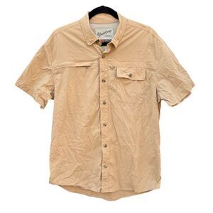 Duck Camp Shirt Mens L Tan Beige Button Down SS Fishing Trail Hiking Vented